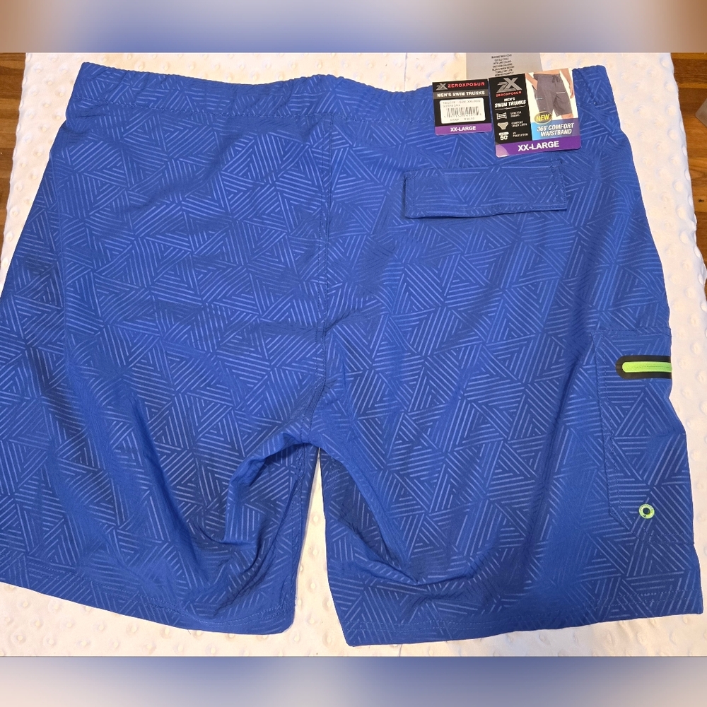 ZeroXposur Swim Trunks Mens 2XL Blue Geometric Stretch UPF 50 Lined Drawstring - Picture 2 of 6